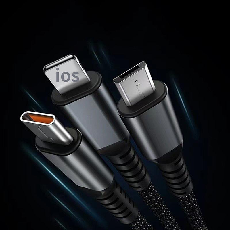 3-в-1 100 Вт быстрая зарядка USB-Type-C Micro кабель для быстрой зарядки для iPhone 15 Samsung Xiaomi Huawei