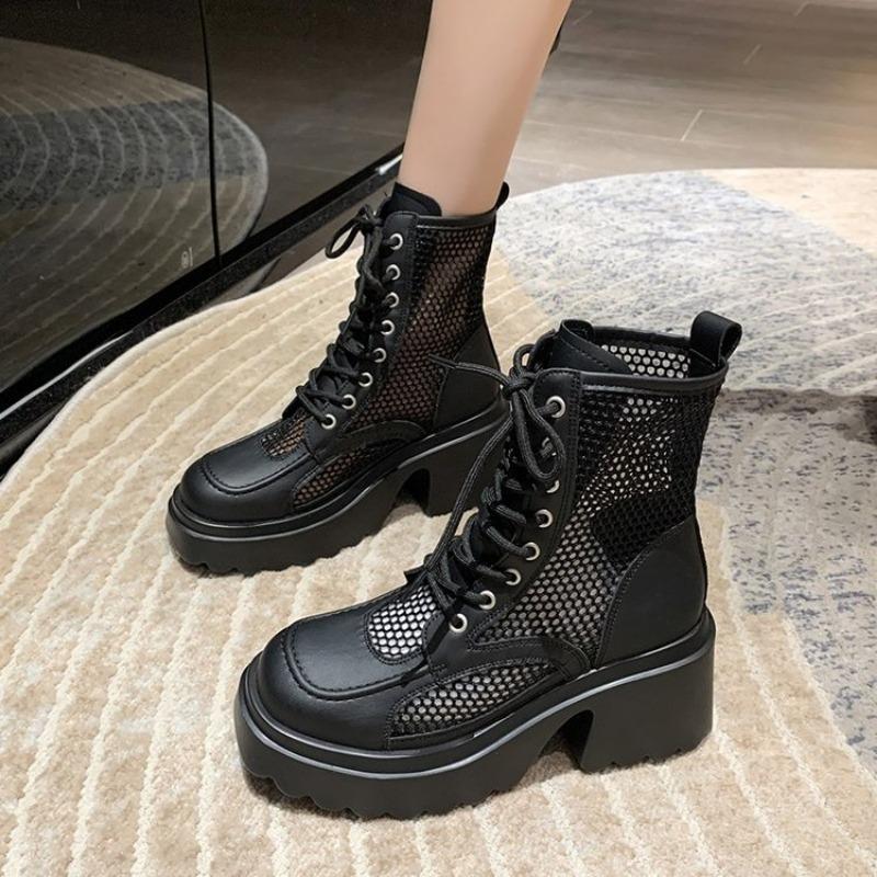 Women Boots Elastic Platform Boots Breathable Summer Heels Botas Slip on Ankle Boots Elegant Woman Heeled Shoes