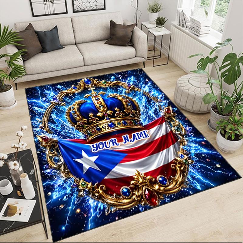 1PC Custom Name Puerto Rican Pride Theme Floor Mat Ideal for Living Room, Game Rooms, Office, Bedroom,Floor Mat Playful Design