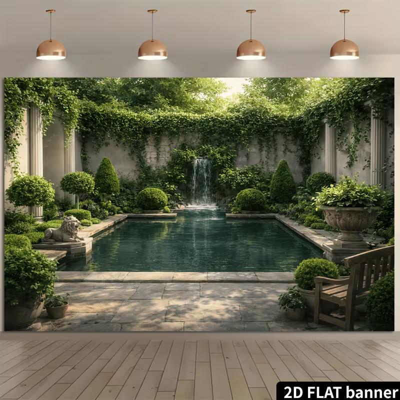 2D Stone Patio Greenery Portrait Photo Backdrop