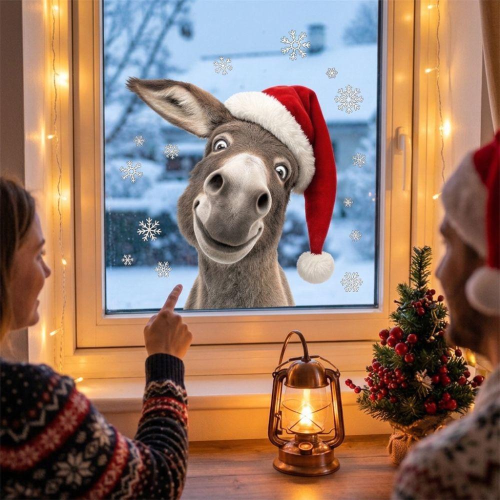 PVC Fun Animal Static Decal Cartoon Holiday Glass Wall Sticker Merry Christmas