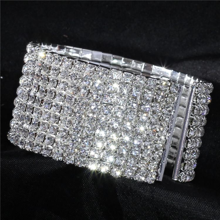 Корейский стиль сверкающий стразами свадебный браслет: Кристальный эластичный браслет в четыре ряда