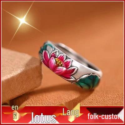 Ретро кольцо с эмалью cloisonне в виде лотоса из стерлингового серебра для женщин