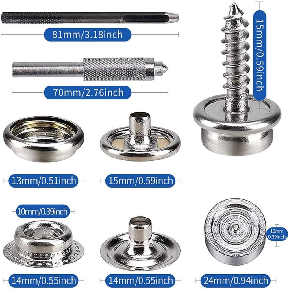 Кнопка-защелка из нержавеющей стали, размер 15 мм (3/8 дюйма), с инструментом для установки кнопок на брезент, застежка-кнопка морского класса, для изготовления палаток