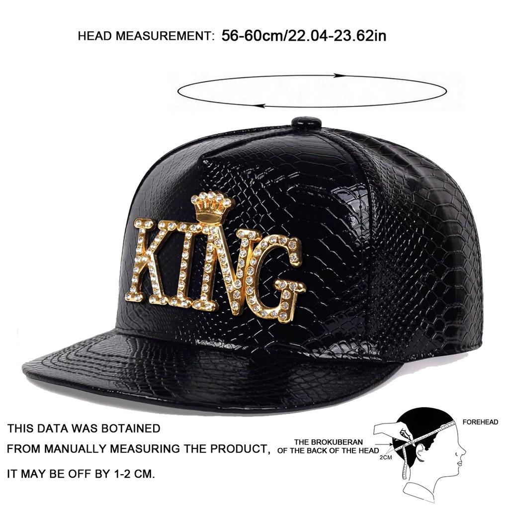 Men PU Leather Letter KING Hip Hop Hat Outdoor Adjustable Sunscreen Leisure Hat Spring Autumn Travel Tourism Beach Vacation