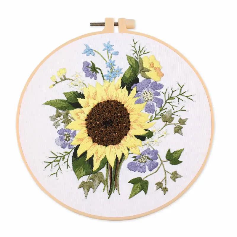 Flower Embroidery kit, Floral Patterns for Beginners, with Hoops, Embroidery Cloth, Needles, Embroidery Thread and Other Tools