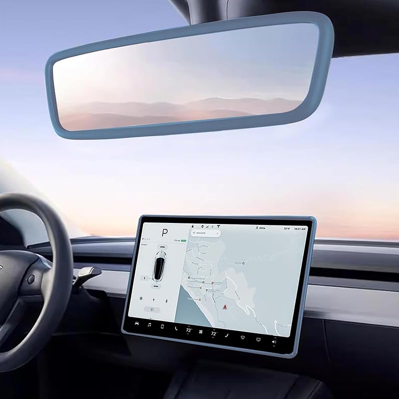 2 шт. Защитная декоративная рамка Совместимо с Tesla Model 3 Y -2024 2026 Рамка края экрана Чехол зеркала заднего вида Внутренние силиконовые украшения Центр