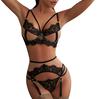 Сексуальный изысканный кружевной бюстгальтер + подвязки + трусы, комплект одежды для сна с вырезом Babydoll