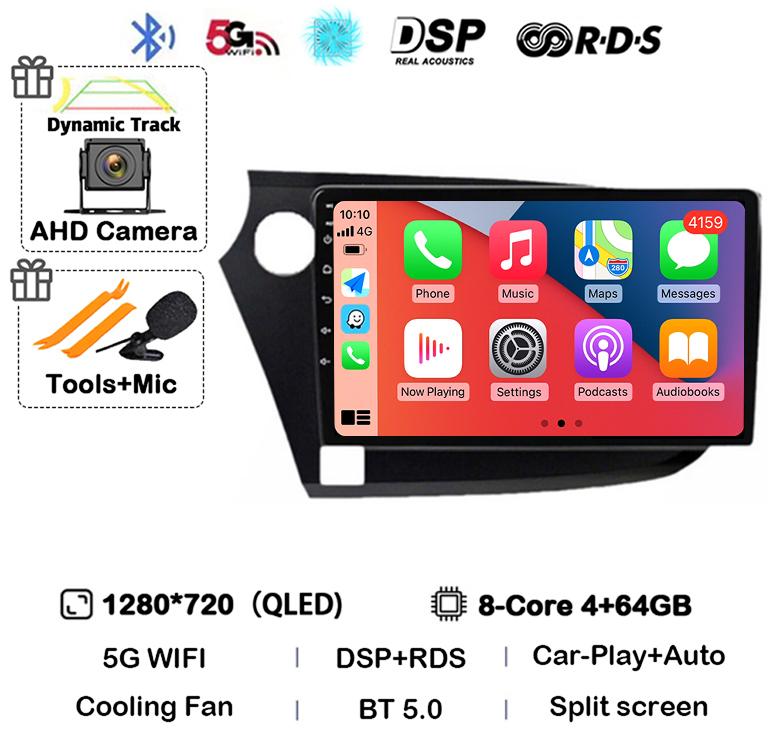 Android 14 Carplay Auto Автомагнитола для Honda Insight 2 2009 2010 2011 2012 2013 2014 Стерео Видео Мультимедийный Плеер GPS WIFI 4G