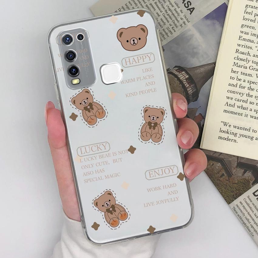 Для Vivo Y50 Y55 Y67 Y73 Y75 Y78 Y91 Y91C Z6 Чехлы для телефонов Милые куклы Медвежьи узоры Прозрачный силикон Защита объектива Противоскользящая накладка Для корпуса Vivo