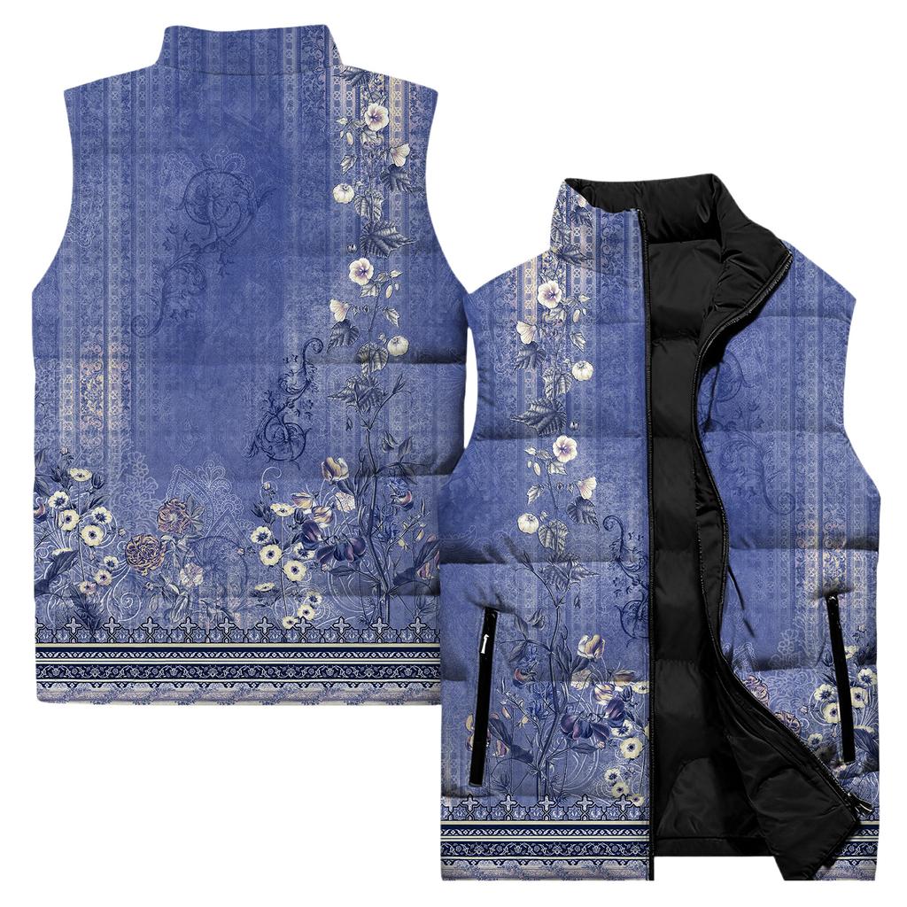 Ladies' Casual And Fashionable Sleeveless Vest Floral Pattern Printed Cotton Jacket