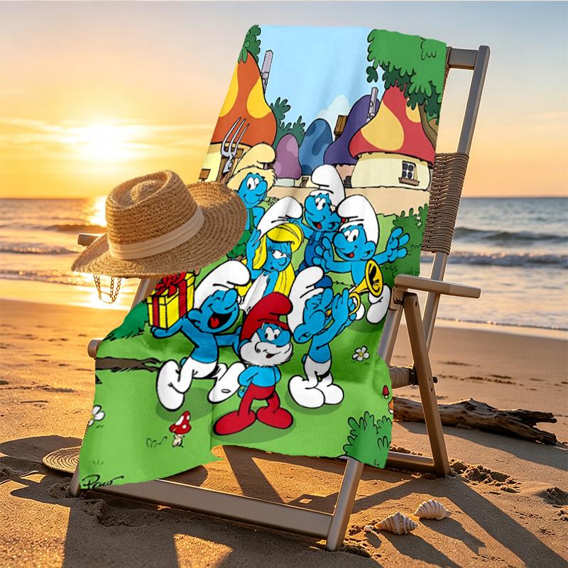 Blue Smurfs Print Beach Towel Design, Soft, Lightweight. for Home Bathroom, Spa, Pool, Yoga, Surfing, Camping, Gift for Family, Friend