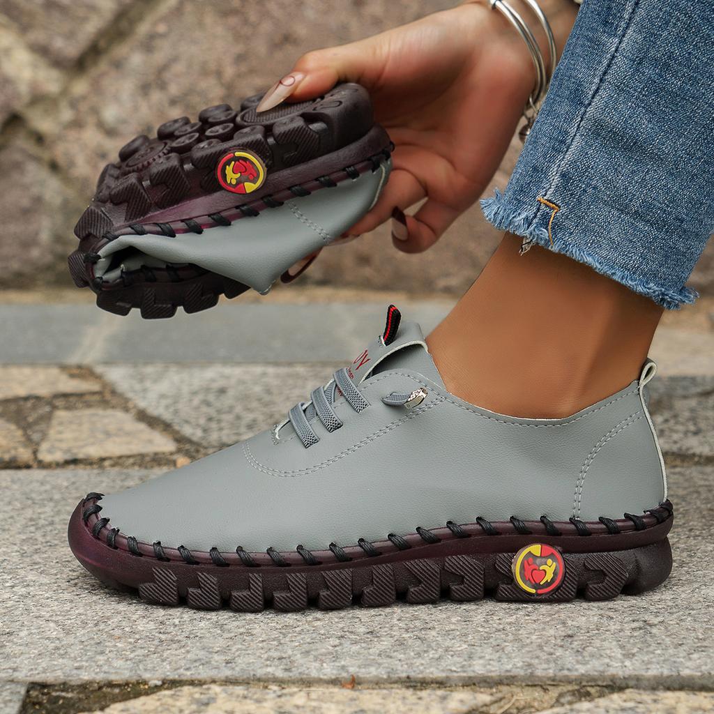 Весенняя повседневная женская обувь Платформа Лоферы 2022 Шнуровка Кожаные балетки Слипоны Обувь для мамы