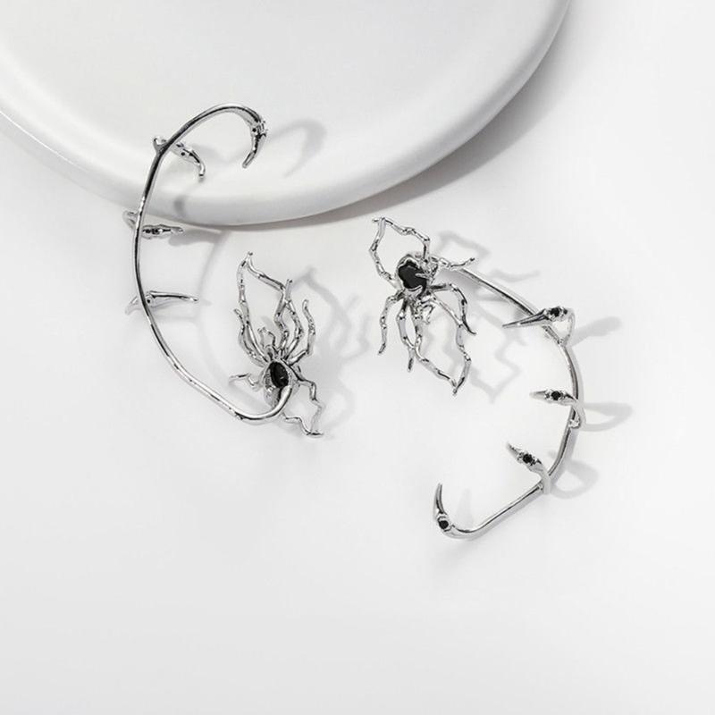 Женские серьги-манжеты с когтями паука в стиле панк, с цирконием, без пирсинга, в стиле готики, с животными, черный кристалл, зажим для ушей, темный зажим в виде паука, украшения для ушей