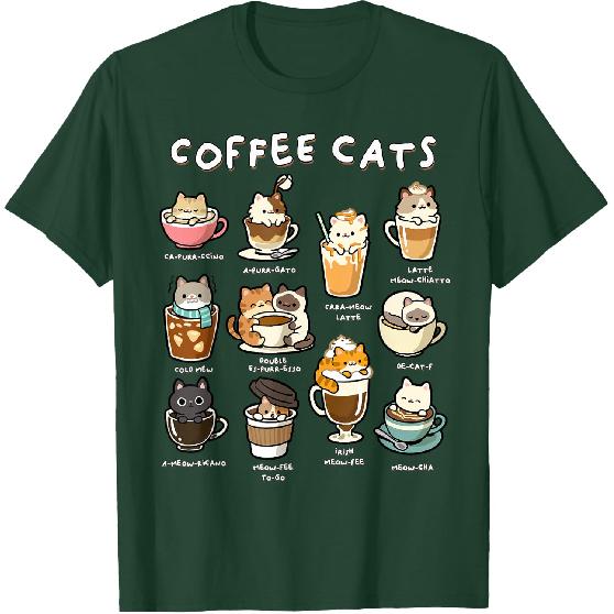 Cute Coffee Cats Kawaii Pun Funny Cat Lover Barista T-Shirt