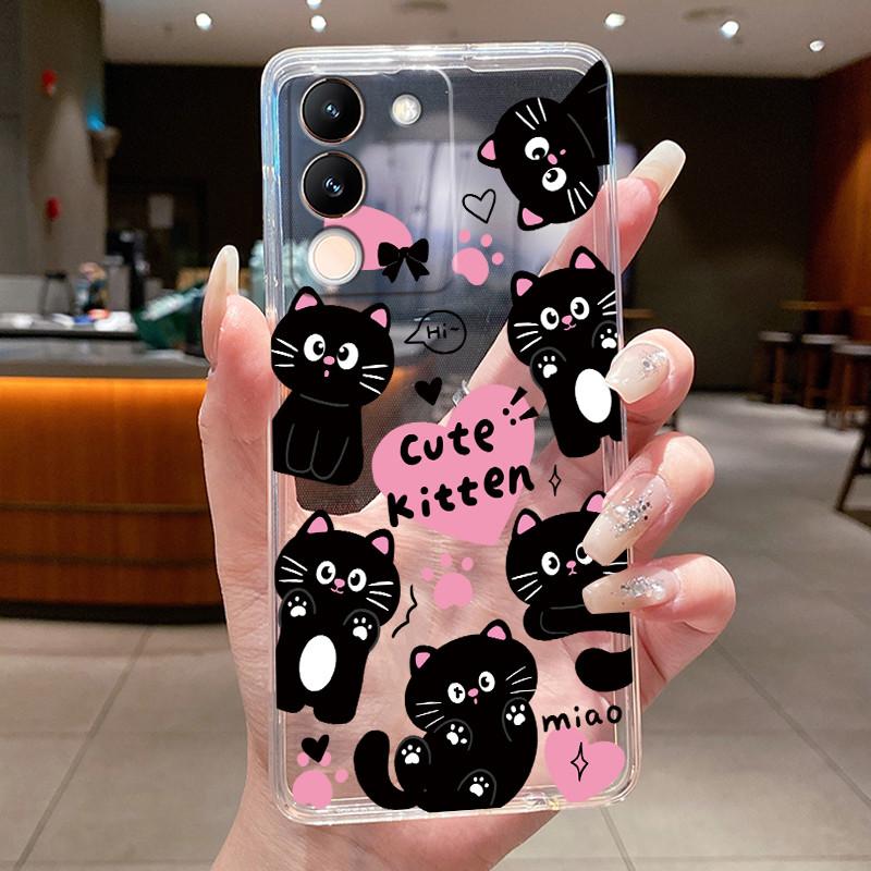 Phone Case For Vivo V29e V27e 5G Slim Soft TPU Cover Clear Silicone Aesthetic Luxury Fashion Butterfly Flowers New Design Case