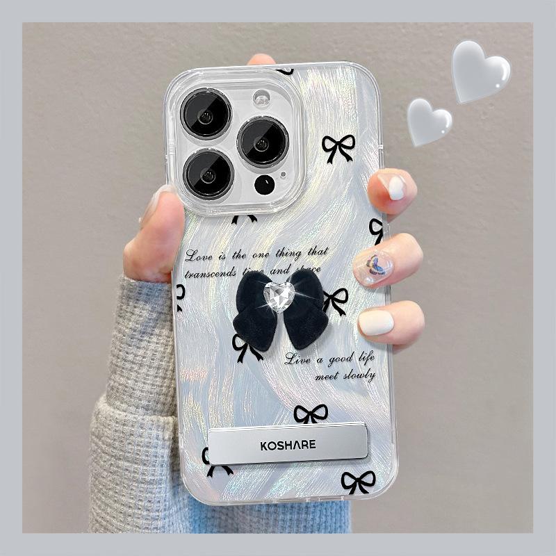 Подходит для Apple 15 Чехол для мобильного телефона Iphone14 Bow Doll Stand 13pro Feather Yarn 12 Прозрачный мягкий край X