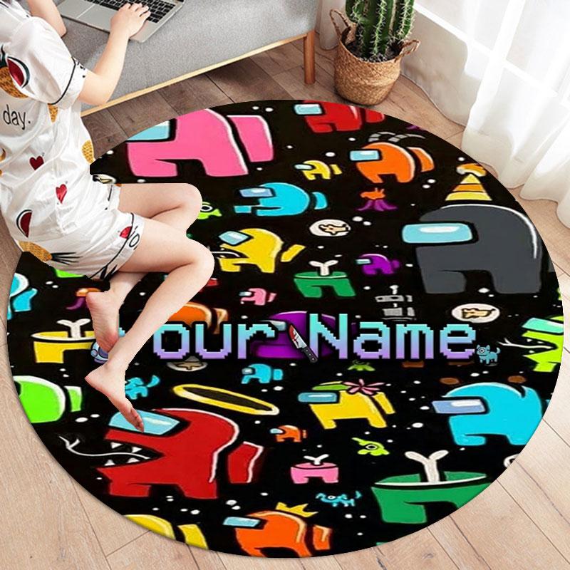 Among Us Custom Name Round Area Rug,Carpet Rug for Living Room Bedroom Sofa Playroom Decor,Non-slip Floor Mat