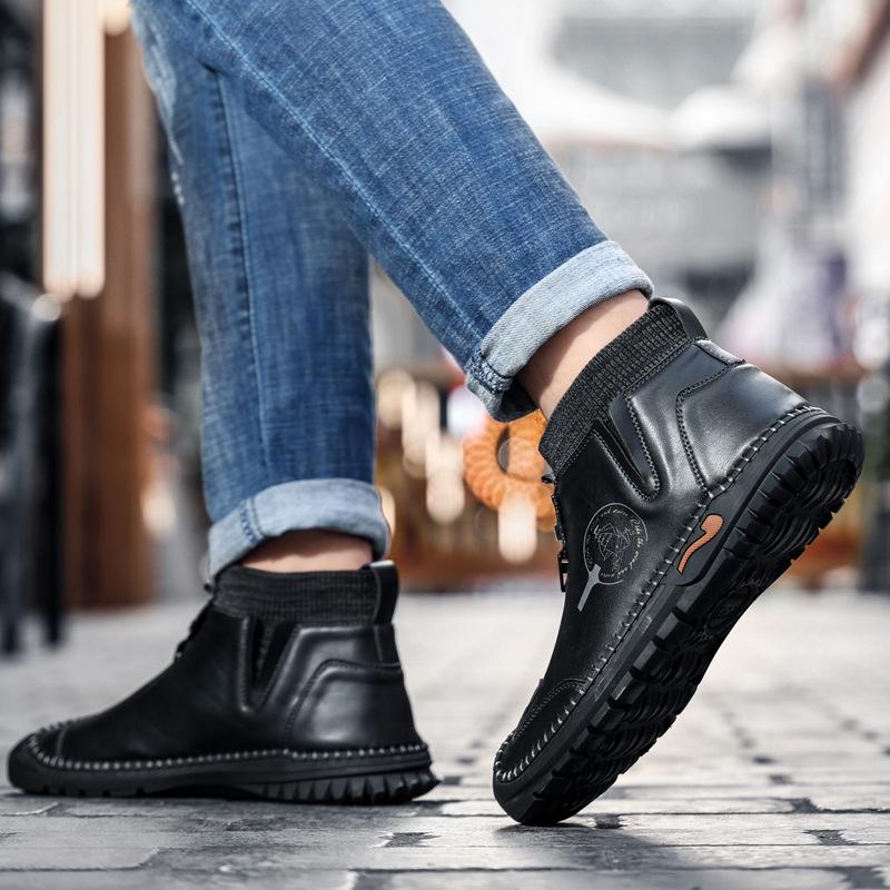 Мужские флисовые Нескользящие водонепроницаемые кроссовки, уличные зимние ботинки, утепленная теплая мягкая зимняя обувь, кожаные ботильоны