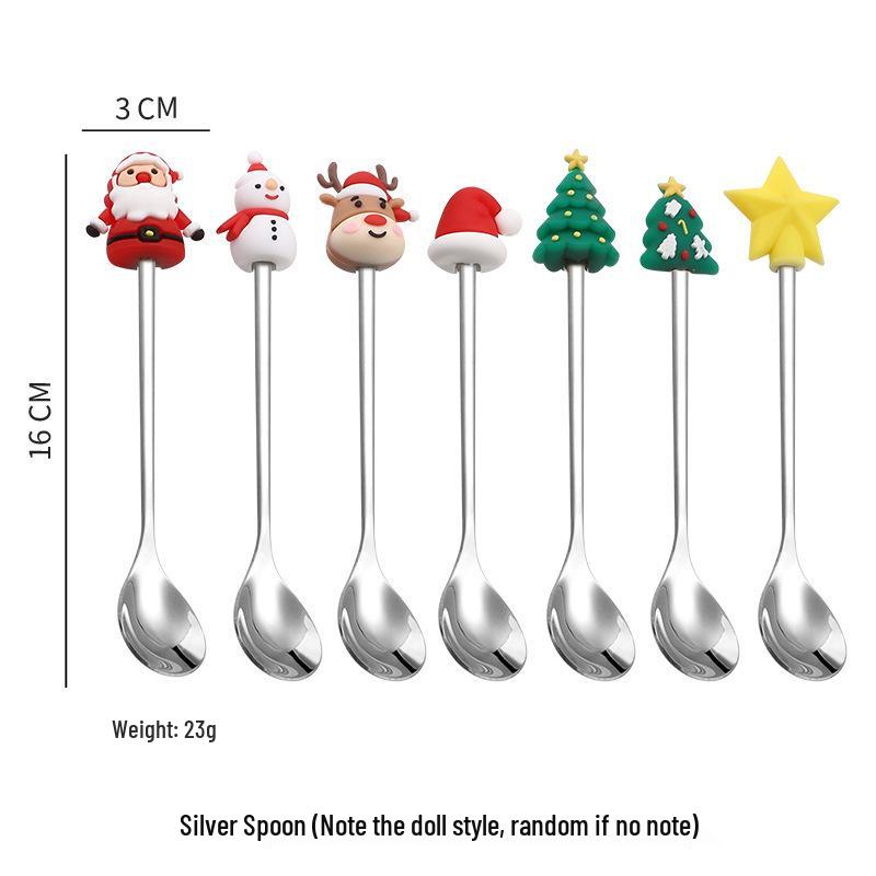 Креативный мультяшный набор ложек и вилок из нержавеющей стали: Палочка для кофе, Фруктовая вилка, Рождественский подарок