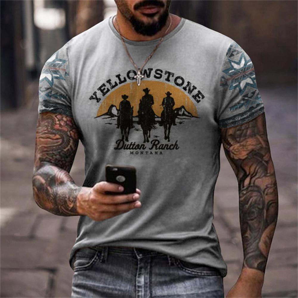 Винтажная футболка с 3D-печатью Yellowstone, Харадзюку, с коротким рукавом, повседневная уличная одежда, свободный пуловер, мужские футболки