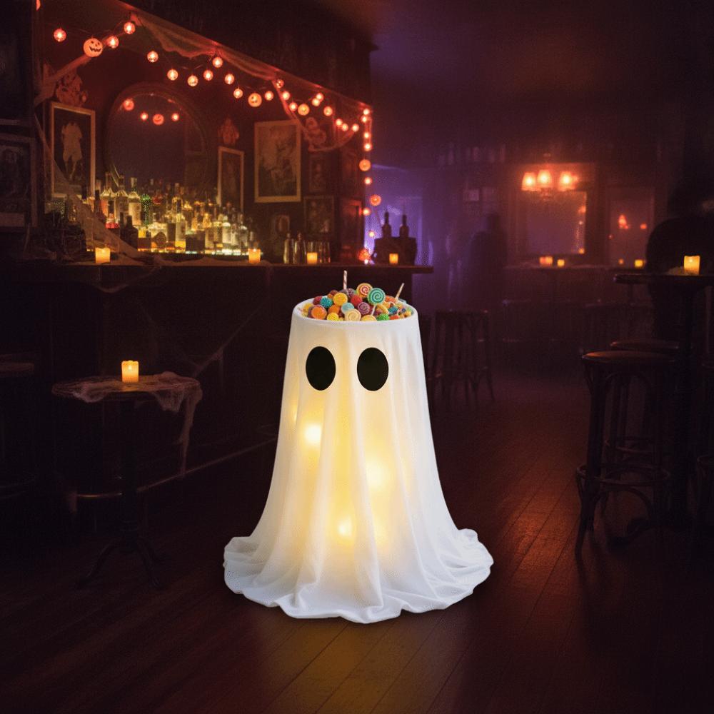 Standing Halloween Glowing Ghost Treat Bucket Height-adjustable Halloween Candy Holder Outdoor