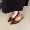 Spring New Flat Shoes Women's Pointed Head Shallow Mouth Suede Butterfly Knot Soft Sole Anti-slip Wear-resistant Single Shoes
