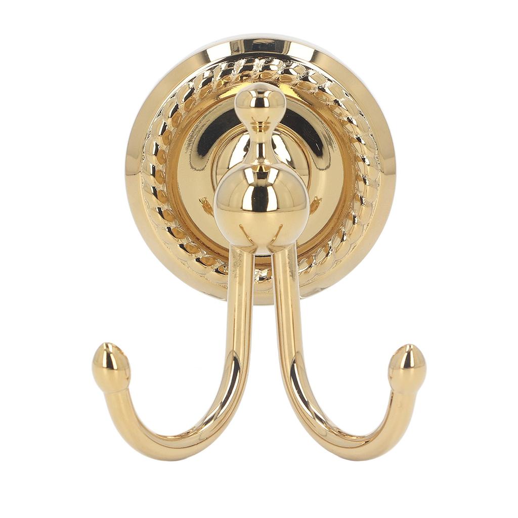 Double Prong Robe Hooks Antique Gold Finish Strong Load Bearing Wall Mounted Coat Hook for Bathroom