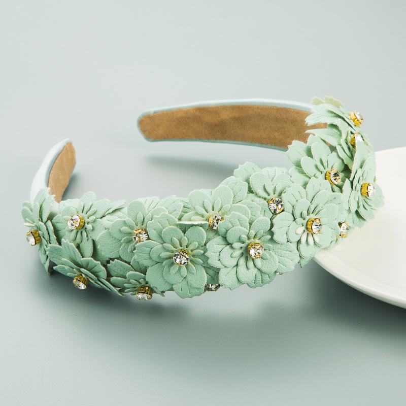 Женская повязка для волос, повязка на голову из яркой кожи с кристаллами и цветком, однотонная повязка на голову Sen, свадебный головной убор Corolla