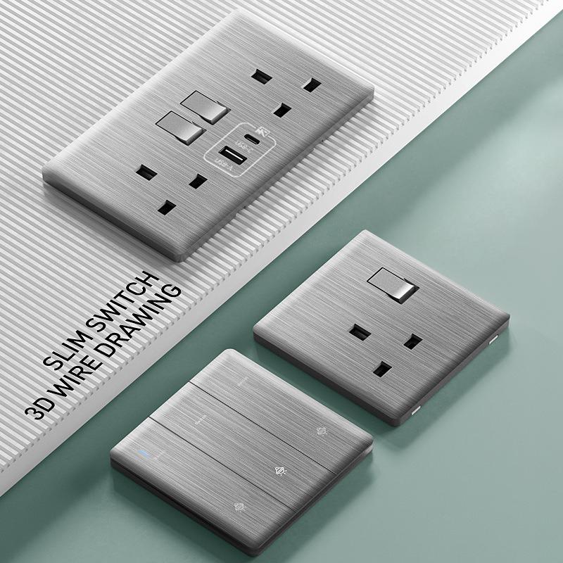 UK 13A with USB Type-c 18W Fast Charging Wall Power Socket plug,Universal Wall Light Household Switch Dual USB Electrical Outlet