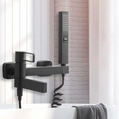 Черный/Хромированный Латунный Набор Смесителей для Ванны и Душа Ручной Настенный Смеситель для Душа Полая Ручка Горячий и Холодный Смеситель Водопад