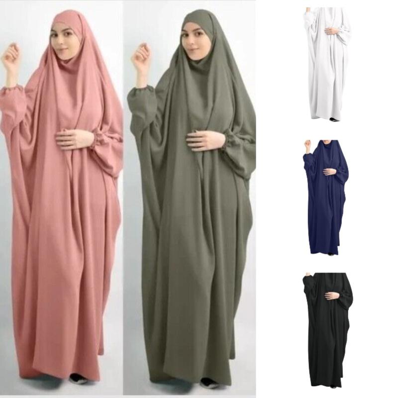 Sophisticated Moslim Women's Long Robe And Headscarf In Solid Tones
