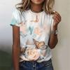Summer Fashion Blouse Womens T-Shirt Fashion Floral Theme Print Tshirts Daily Casual Oversized Short Sleeve Tops Female Clothing