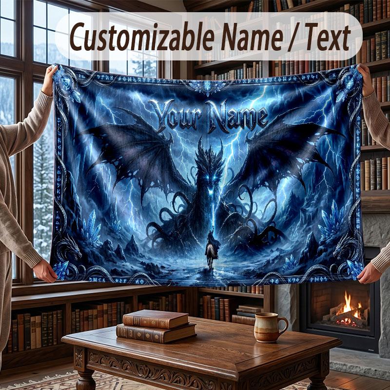 Dragon Theme Throw Blanket Custom Name Text Personalized Blanket Soft Cozy Blanket for Home Sofa Bed