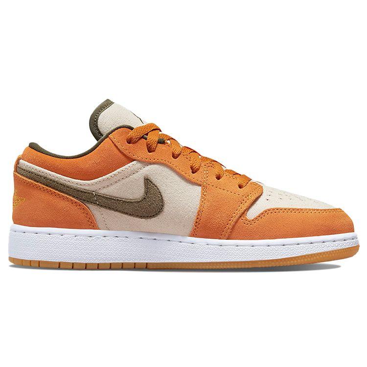 Детские кроссовки Air Jordan 1 Low SE GS Ceramic оранжево-белые средне-оливковые DJ0342-102