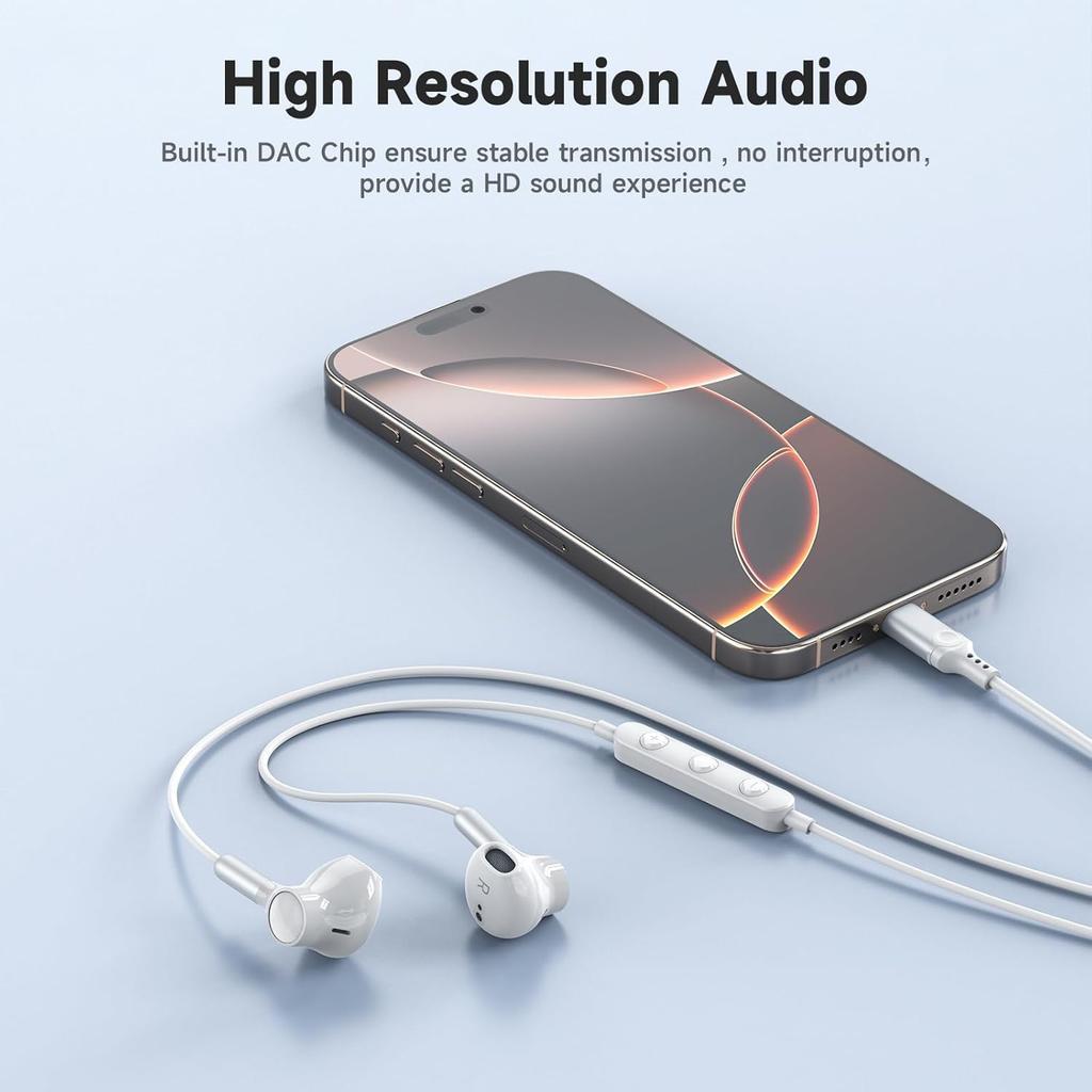 USB C Headphones for iPhone 15 16 Plus Pro Max Headphones Wired Type C Earbuds with Microphone Volume Control USB Type C Earphones for iPad Pro Air