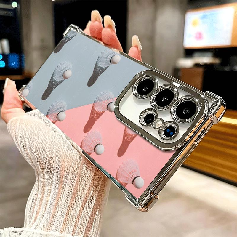 Badminton Sport Plating Phone Case For Samsung Galaxy S24 S25 FE S26 Edge S23 Ultra S22 S21 Plus S20 Anti-Fall Airabag Cover