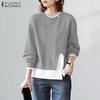 Women Casual Round Neck Autumn Long Sleeve Pullover Tops