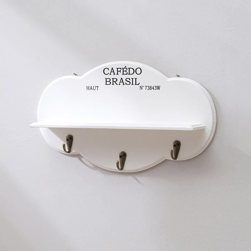 2pcs Rustic Wooden Cloud Wall Shelf with Hooks, Floating Shelf for Succulents, Keys, Hats, Bags , Home Decor Storage Hanging Cabinet