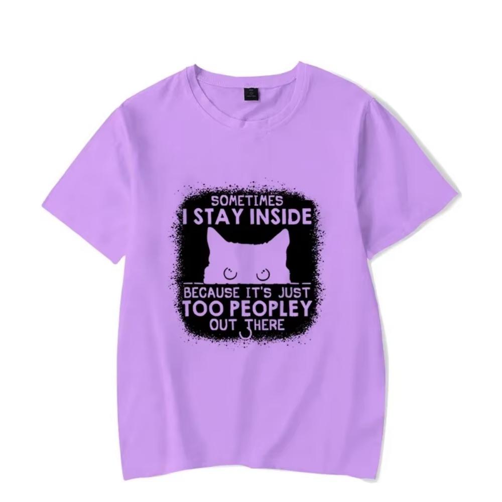 Мужская футболка Иногда я остаюсь дома Забавная футболка с мультяшным котом Оверсайз Мужская Женская футболка Черная футболка с графикой котенка Мужская футболка