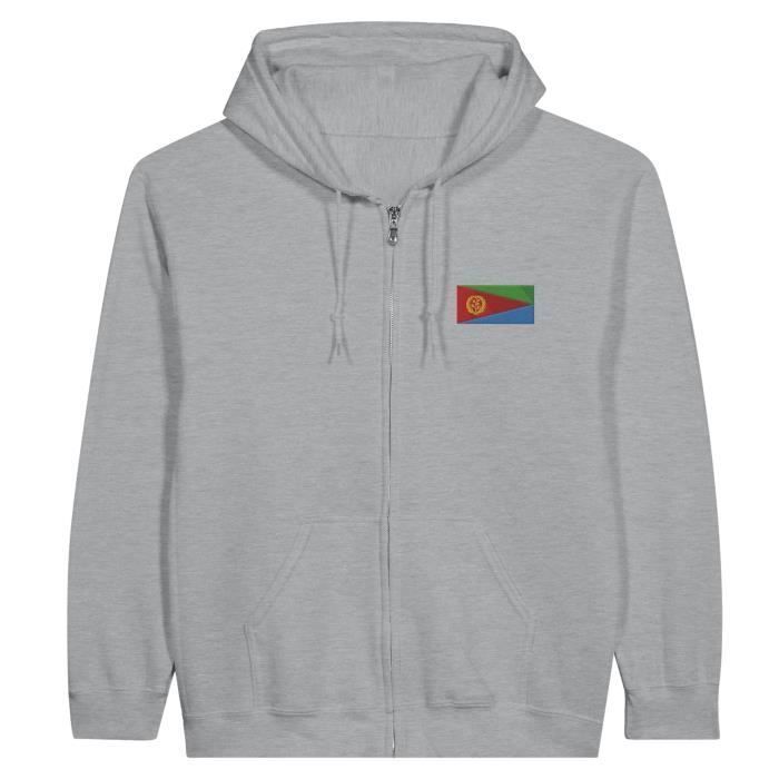 Sweat à capuche à fermeture éclair - Non spécifié - Drapeau de l'Érythrée - Gris - Polyester-Coton - Mixte