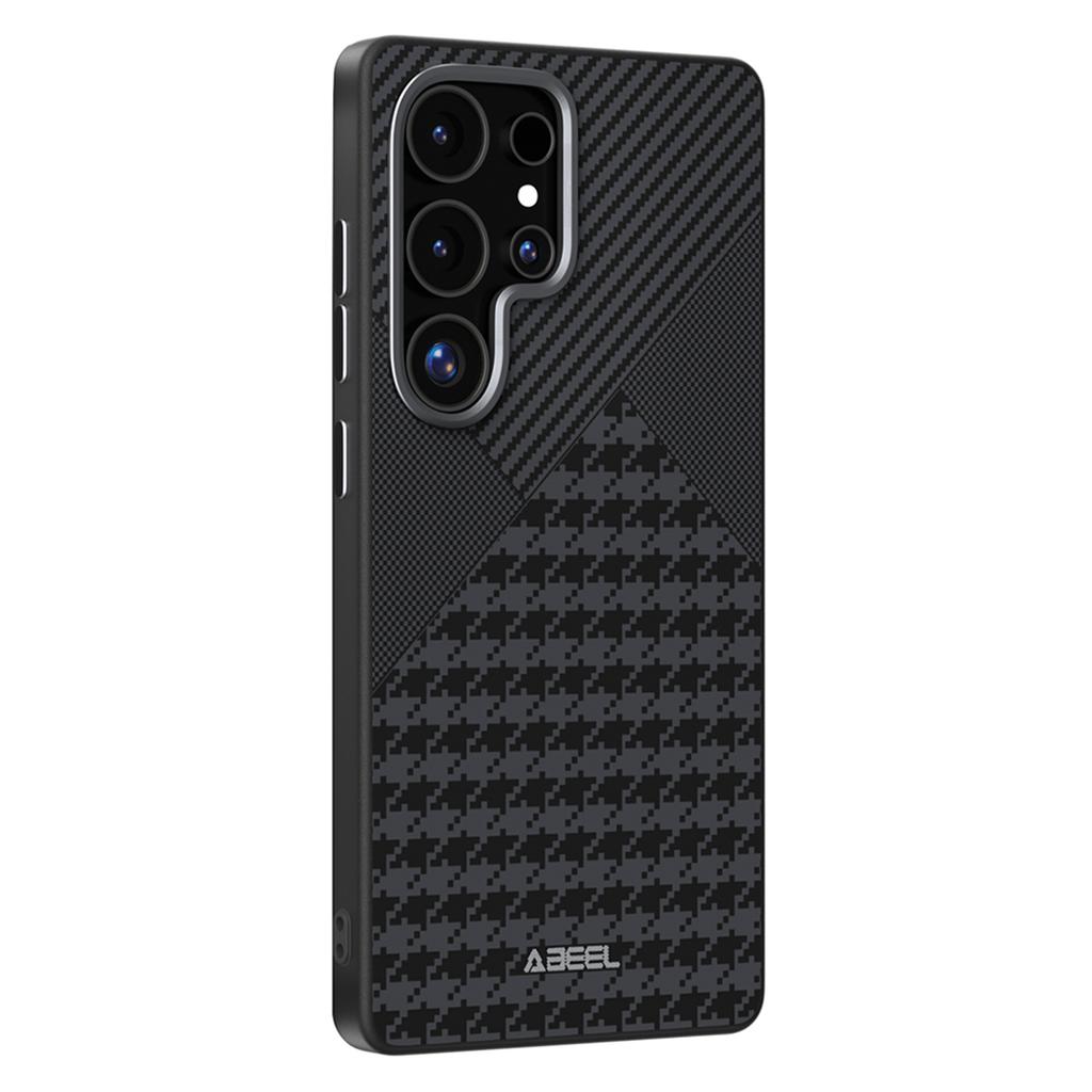 ABEEL For Samsung Galaxy S25 Ultra Case Compatible with MagSafe Micro-Embossing PC TPU Aluminum Alloy Leather Phone Cover