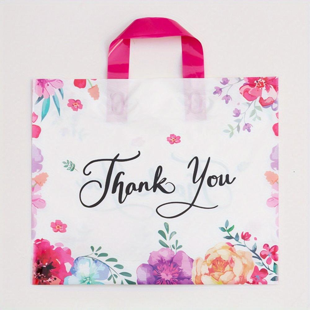 50pcs Thank You Flower Gift Bag Plastic Handheld Bag Clothing Shop Shopping Bag Beauty Shop Packaging Bag Party Gift Bag Shopping Bag