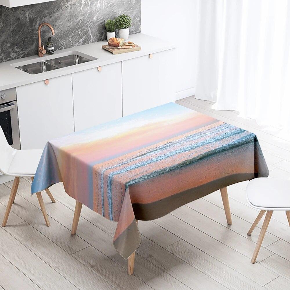 Beach Tablecloth Seaside Scenery Anti-fouling Waterproof Rectangular Kitchen Dining Table Home Decoration