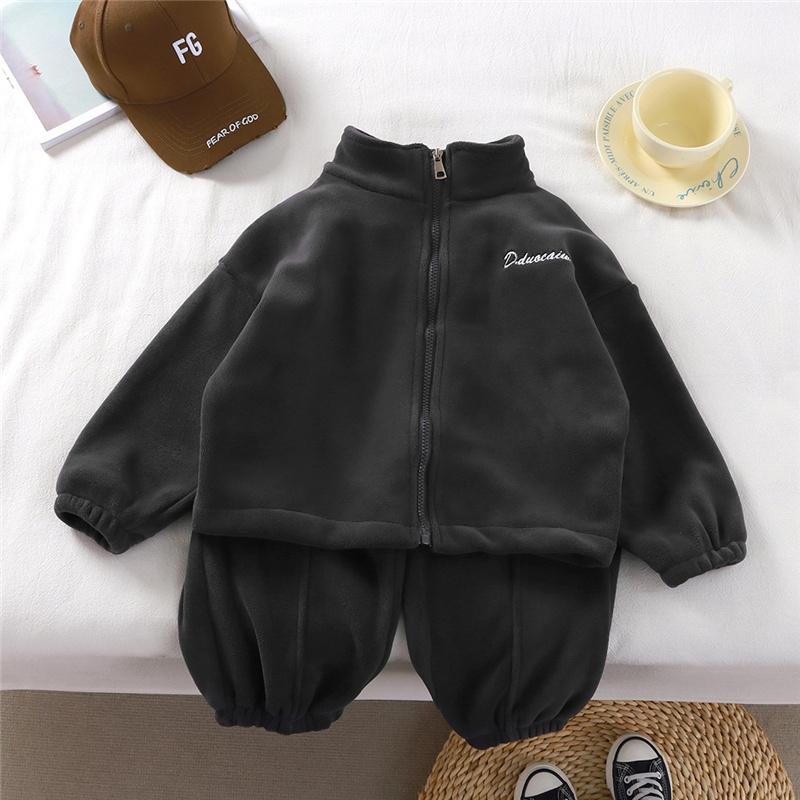 Осень и Зима Детский Флисовый Теплый Комплект Мальчики Девочки Утепленное Пальто+Брюки 2шт Осень Детская Повседневная Спортивная Одежда Костюмы С Длинным Рукавом