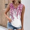 Summer Womens Tank Tops V Neck Casual Printed Sleeveless Shirts Casual Loose Fit Pleated Tshirts Tees Ladies Blouse