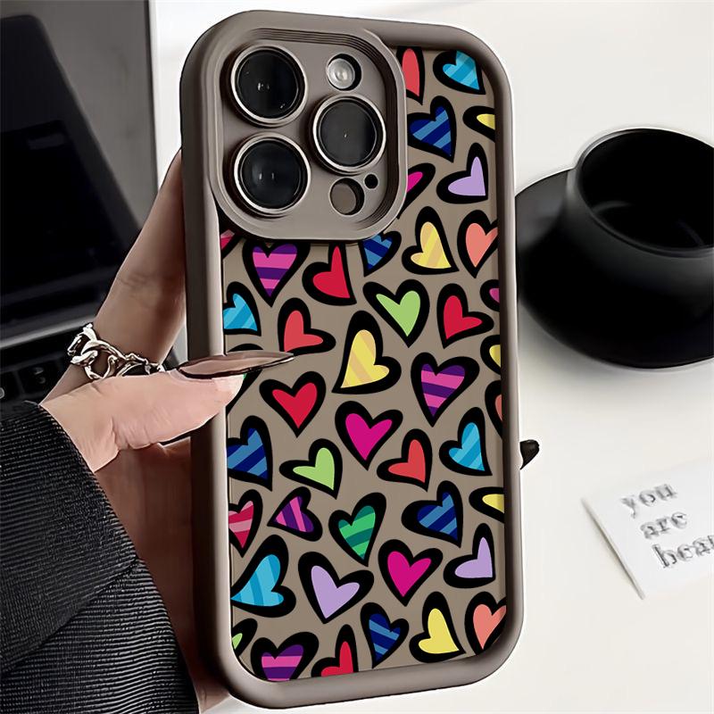 Fashion Hearts Pattern Phone Cover  For iPhone 16 Pro Max 15 Plus 14 13 12 11 Pro XR XS 8 7 Color Love Shockproof Lens Protection Soft Case