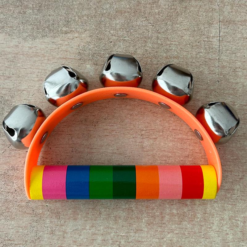Children's Colorful Wooden Hand Rattle - Educational Toy Instrument with Leather Strap & Five Bells