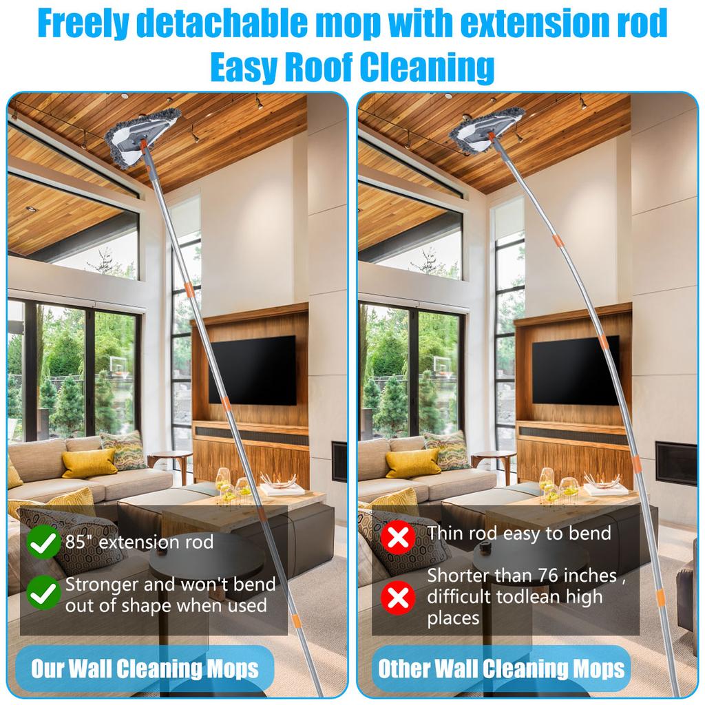 Wall Mop with Long Handle 360 ° Rotating Triangle Microfiber Wall Cleaning Mop Adjustable Dry and Wet Dust Mop Cleaner for Floor