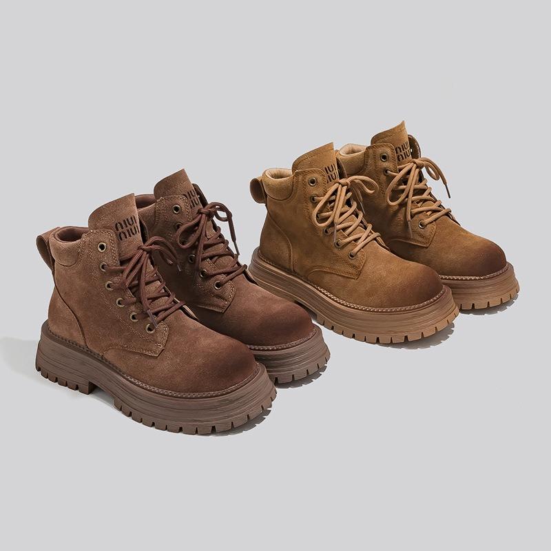 Thick-soled Leather Martin Boots for Women's Autumn and Winter New Heightening Matte Casual Versatile and Comfortable